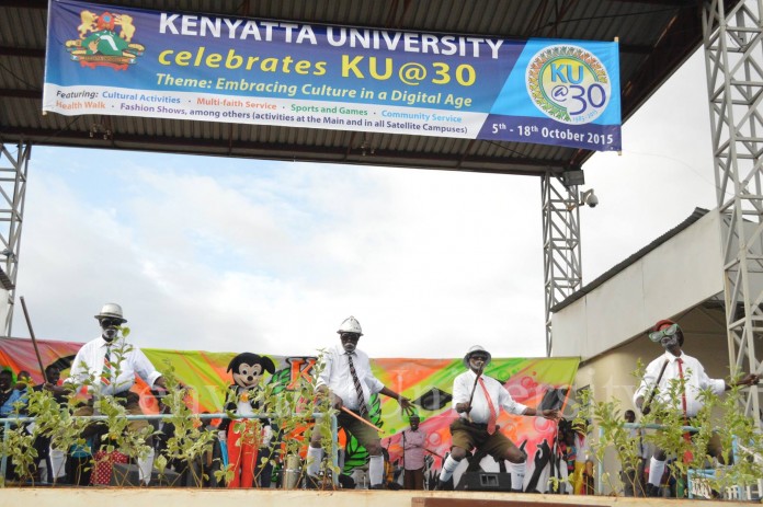 The famous Zangalewa dancers doing their best to entertain the audience at the KU@30 ceremony.