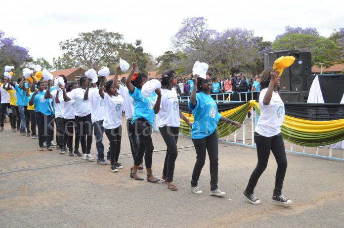 KU dance formation performed by KU students at the KU@30 ceremony.