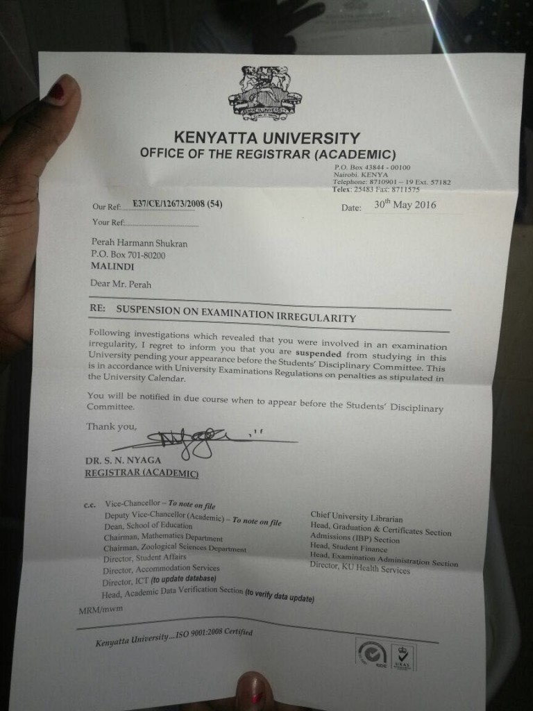 Student Suspended For Buying Exam Results in Kenyatta University