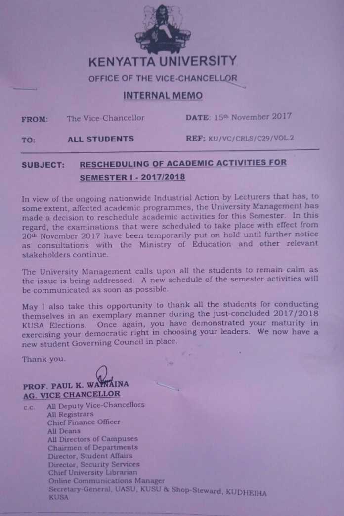 Kenyatta University Reschedules Semester 1 2017/18 Dates